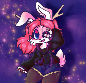 A pink bunny doing the Sailor Moon pose